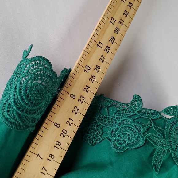 Heyton Emerald Green Embroided Lace Trim Of Shoulder MIDI Dress Sz L Cottagecore - Picture 12 of 14